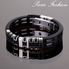 Bracelet homme fashion noir roue argentée 1,5 cm (1872)