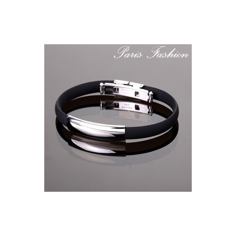 Bracelet homme  fashion noir espacé argenté 1 cm (1874)