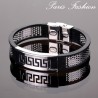 Bracelet homme  fashion rigide noir tambour antique argenté 1,5 cm (1884)